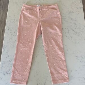 Old Navy Pixie High Rise Pants Pink Daisy Floral Embroidered Size 12